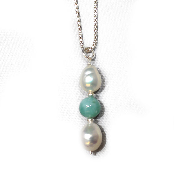 Pearl and Larimar Drops