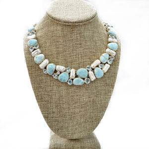 Pearl and Larimar Choker Necklace